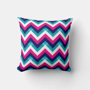 Pink and Blue Geometric Chevron Pattern Cushion