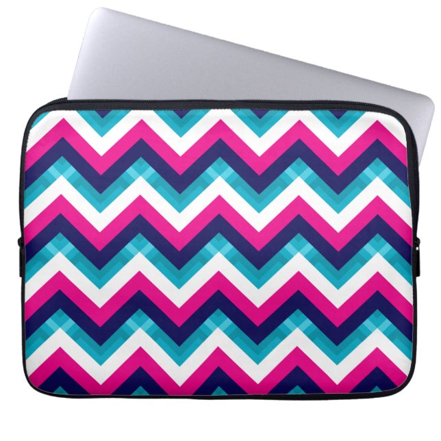 Pink and Blue Geometric Chevron Pattern Laptop Sleeve (Front)