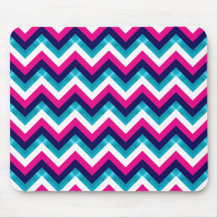 Pink and Blue Geometric Chevron Pattern Mouse Mat