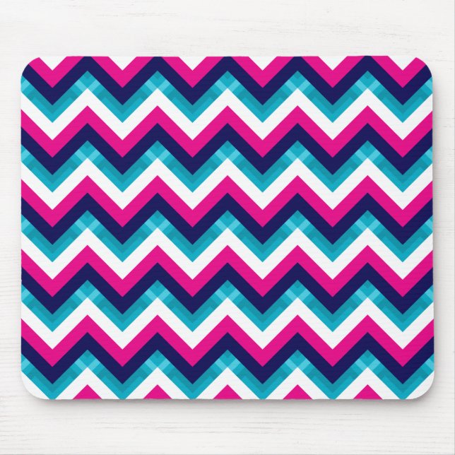 Pink and Blue Geometric Chevron Pattern Mouse Mat (Front)