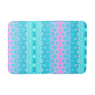 Pink and Blue Geometric Flowers Bath Mat