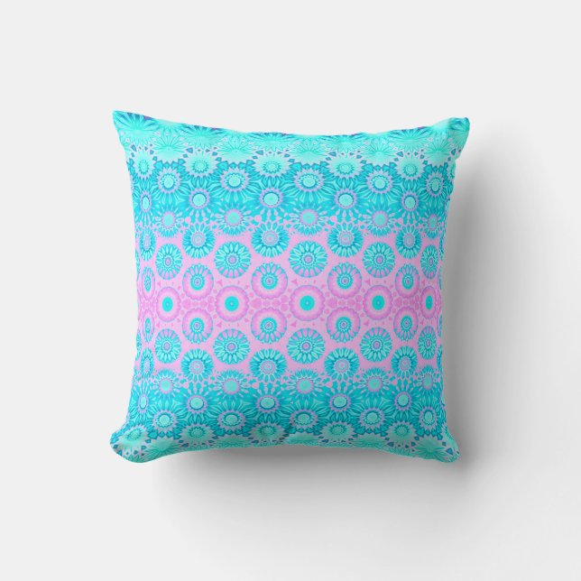 Pink and Blue Geometric Flowers Cushion (Front)