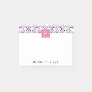 Pink and Blue Geometric Pattern Monogram Post-it Notes