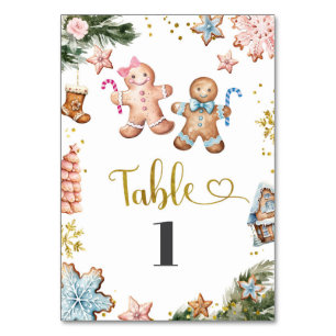 Pink and Blue Gingerbread Cookies Gender Reveal Table Number