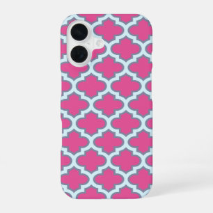 Pink and Blue Girly Quatrefoil Pattern Trendy Cute iPhone 16 Case