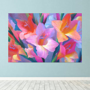 Pink and Blue Gladiolus Painting Abstract Wall Art