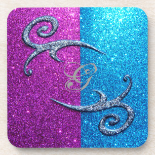 Pink and Blue Glitter & Swirls Coaster