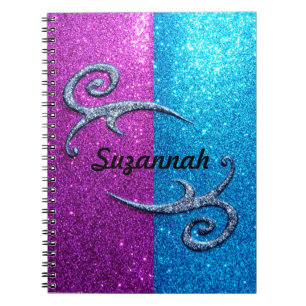 Pink and Blue Glitter & Swirls Notebook