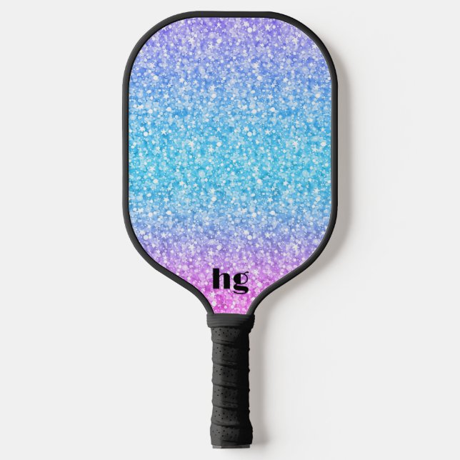 Pink and blue glitter texture image pickleball paddle (Front)