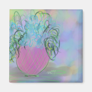 Pink and Blue Glow Bouquet Original Art Magnet