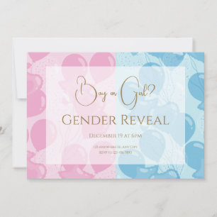 Pink And Blue Gold Minimalist Gender Reveal Invitation