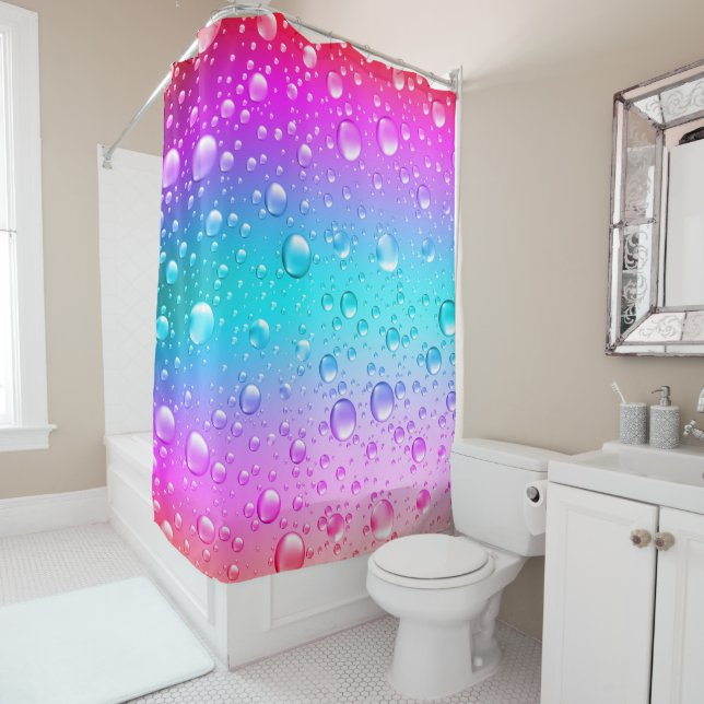 Pink And Blue Gradient Water Droplets Shower Curtain (In Situ)
