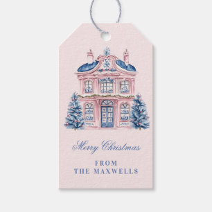 Pink and Blue Grandmillennial Christmas House Gift Tags
