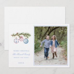 Pink and Blue Grandmillennial Christmas Ornaments Invitation