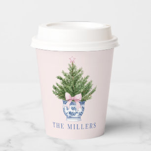 Pink and Blue Grandmillennial Christmas Tree  Paper Cups