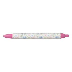 Pink and Blue Grandmillennial Floral Black Ink Pen