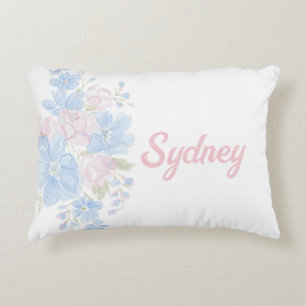 Pink and Blue Grandmillennial Reversible Name Decorative Cushion