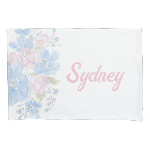 Pink and Blue Grandmillennial Reversible   Name Pillowcase