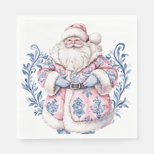 Pink and Blue Grandmillennial Santa Napkin (Front)
