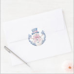 Pink and Blue Grandmillennial Snowman Classic Round Sticker<br><div class="desc">This Christmas design has a preppy grandmillennial design featuring a Snowman with a blue hat and a pink bow.</div>