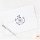 Pink and Blue Grandmillennial Snowman Classic Round Sticker<br><div class="desc">This Christmas design has a preppy grandmillennial design featuring a Snowman with a blue hat and a pink bow.</div>