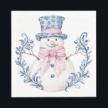 Pink and Blue Grandmillennial Snowman Napkin<br><div class="desc">This Christmas design has a preppy grandmillennial design featuring a Snowman with a blue hat and a pink bow.</div>