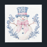 Pink and Blue Grandmillennial Snowman Napkin<br><div class="desc">This Christmas design has a preppy grandmillennial design featuring a Snowman with a blue hat and a pink bow.</div>