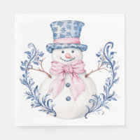 Pink and Blue Grandmillennial Snowman