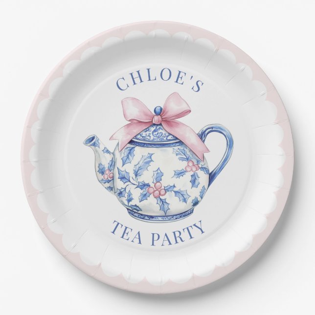 Pink and Blue Grandmillennial Tea Party Paper Plate (Front)
