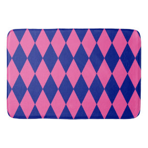 Pink and Blue Harlequin Checkered Design Bath Mat