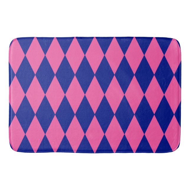 Pink and Blue Harlequin Checkered Design  Bath Mat (Front)
