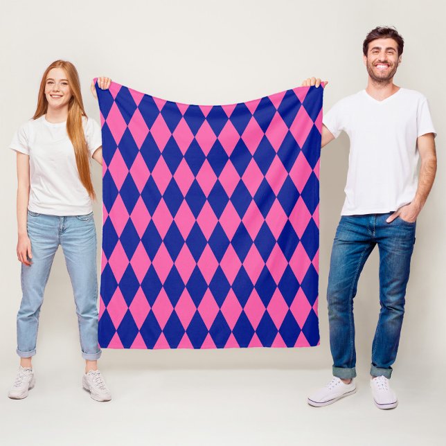 Pink and Blue Harlequin Checkered Design  Fleece Blanket (Creator Uploaded)