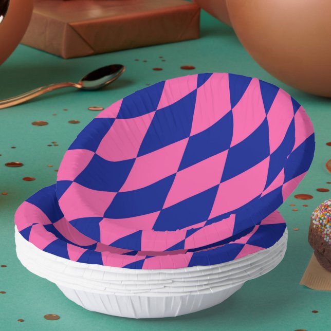 Pink and Blue Harlequin Checkered Design  Paper Plate (Creator Uploaded)
