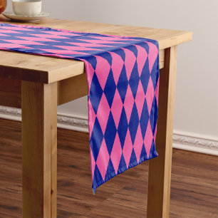 Pink and Blue Harlequin Checkered Design Short Table Runner