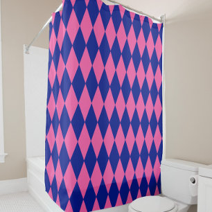 Pink and Blue Harlequin Checkered Design Shower Curtain