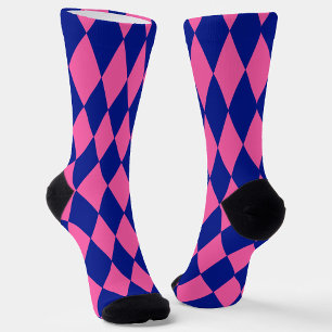 Pink and Blue Harlequin Checkered Design Socks