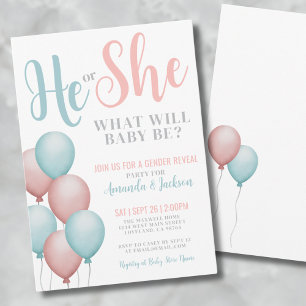 Pink And Blue He She Gender Reveal Invitation