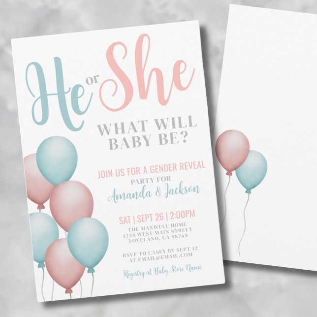 Pink And Blue He She Gender Reveal Invitation (He She Gender Reveal Invitation)