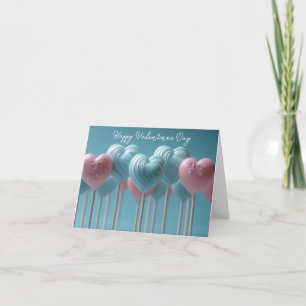 Pink and Blue Heart Lollipop  Valentine's Greeting Card