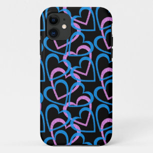Pink And Blue Hearts Abstract Pattern iPhone 11 Case