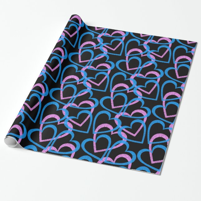 Pink And Blue Hearts Abstract Pattern Wrapping Pap Paper (Unrolled)