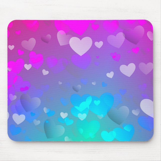 Pink and Blue Hearts Mouse Mat (Front)