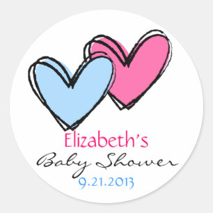 Pink and Blue Hearts Shower Classic Round Sticker