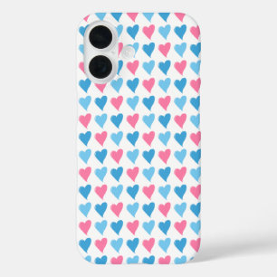 Pink and Blue Hearts Valentine iPhone 16 Case