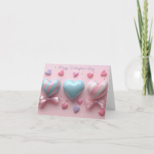 Pink and Blue Hearts Valentine's Greeting Card