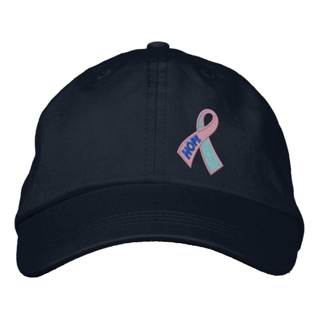 Pink and Blue Hope Cancer Ribbon Awareness Embroidered Hat (Front)