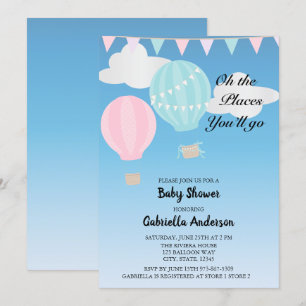 Pink And Blue Hot Air Balloon Baby Shower Invitation