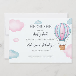 Pink and Blue Hot Air Balloon Gender Reveal Party Invitation