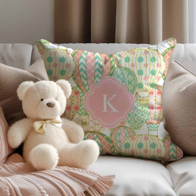 Pink and Blue Hot Air Balloons with Monogram Cushion (Creator Uploaded)