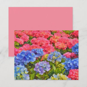 Pink and Blue Hydrangea Flowers Note Card Set